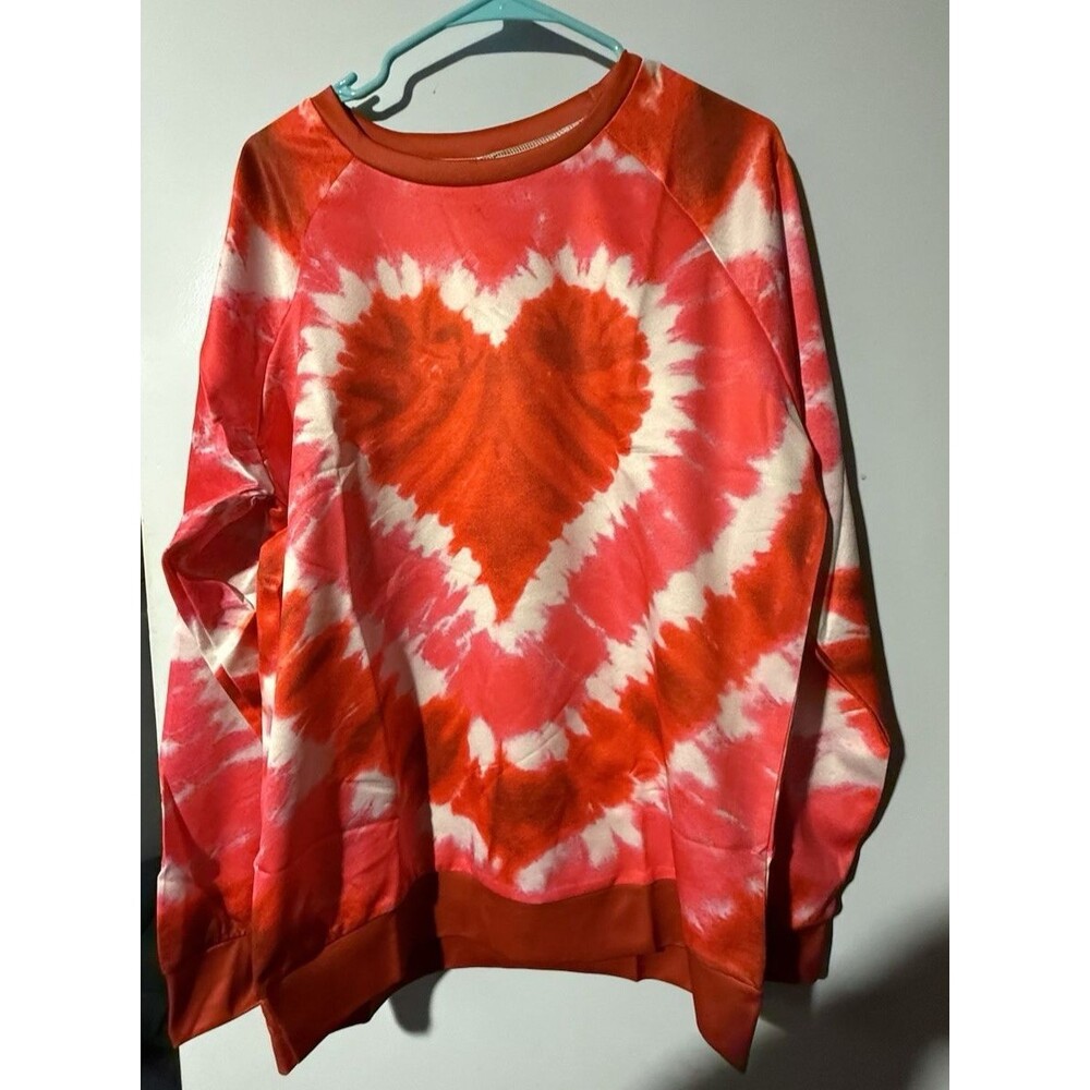 Pink Red Tie Dye Heart Shirt 3XL Long Sleeve Stretchy Plus Size Lounge Top NWOT